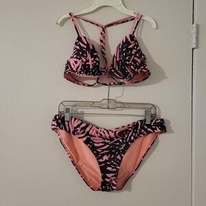 Pink and Black Bikini Set